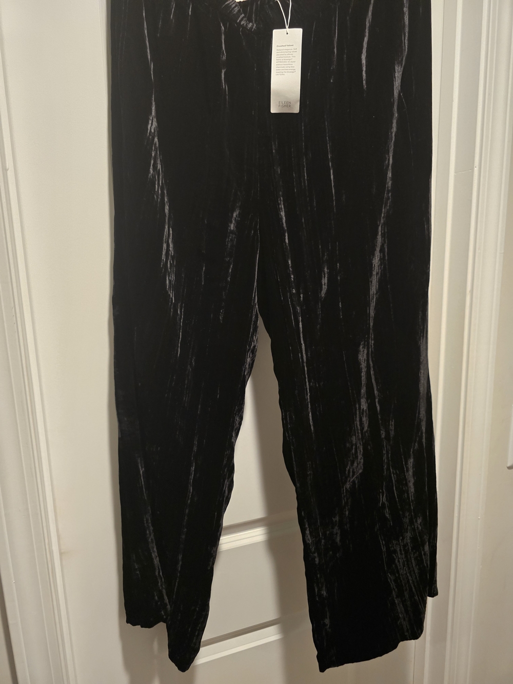 Eileen Fisher Pants Nwt Black Crushed Velvet Cropped Wide Leg